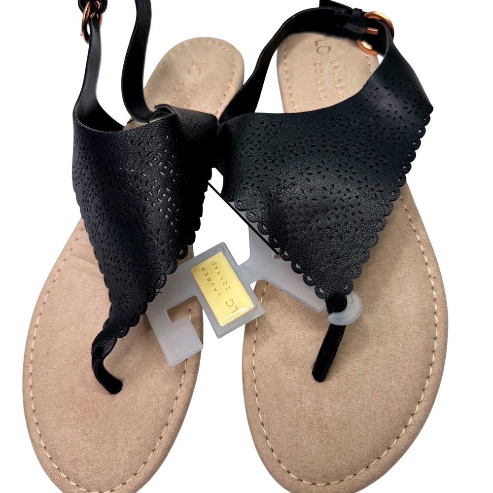 LC Lauren Conrad Sandals Womens XL Black Flat Flip Flop Laser Cut New 10